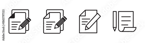Billede på lærred Collection of pen and paper icons in various styles and shapes