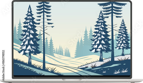 Serene Winter Forest Landscape with Snowy Pine Trees
