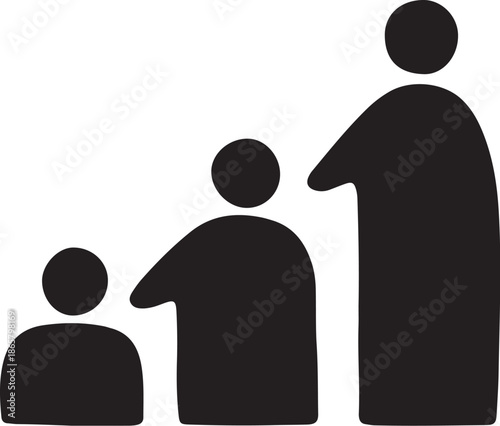 Family Silhouette Icon with Three Generations Standing Together