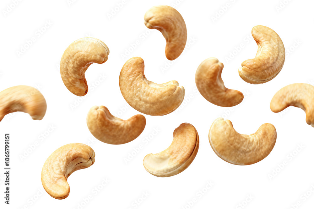 Fototapeta premium Cashew Nuts Scattered on White Background