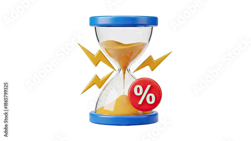 Hourglass with Lightning Bolts and Percentage Symbol