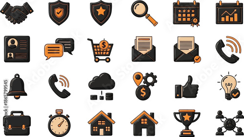 Business Management & Operations Icons Set – Finance, Security, Workflow, Logistics and Communication