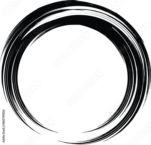 Black ink brush stroke circles vector set. Round grunge ringed distressed surface whirl spiral texture swirl abstract painted shape vortex element watercolor distress