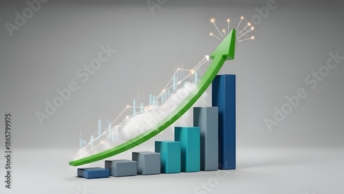 Celebrating robust financial growth and market success a vibrant green arrow dynamically ascends an analytical business