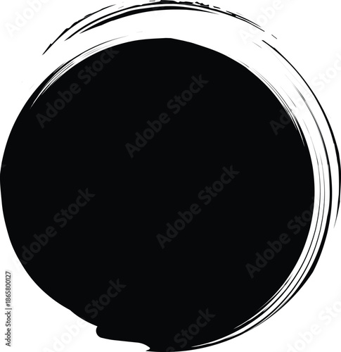 Black ink brush stroke circles vector set. Round grunge ringed distressed surface whirl spiral texture swirl abstract painted shape vortex element watercolor distress