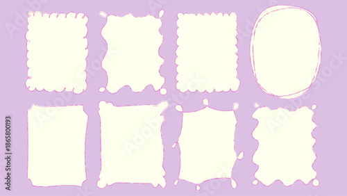 Doodle childish frames set. Colorful wavy shaped frames. Sketch style vector illustration.