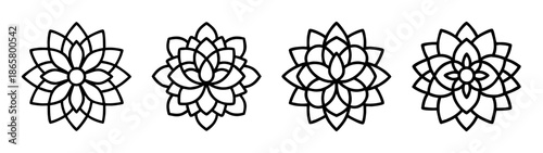 Floral ornament design elements vector, flower pattern, decorative art, abstract shapes, black line art