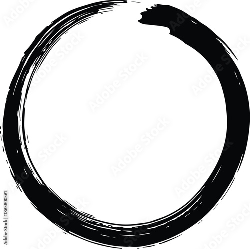 Black ink brush stroke circles vector set. Round grunge ringed distressed surface whirl spiral texture swirl abstract painted shape vortex element watercolor distress