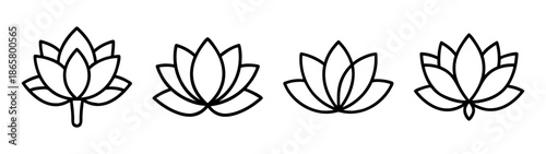 Four lotus flower vector art illustration, floral design element, botanical drawing, line art, outline