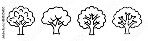 Black and white tree vector illustration for nature clip art and forest design elements drawing set