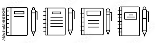 Line art notebooks and pens vector illustration for office supplies and stationery designs and graphics
