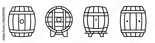 Illustration of vintage wooden barrels for wine storage and aging process in winery industry