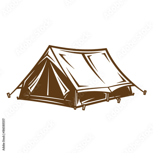 Vintage Brown tent illustration for camping and outdoor activities in nature