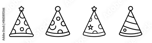 Four party hats vector illustration for birthday celebration and festive occasions design elements