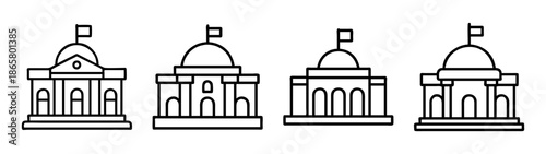 Vector line art of government buildings courthouses and capitol buildings architecture design set icon