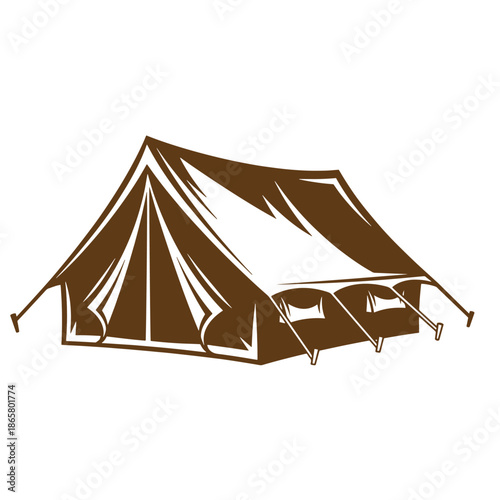 Vintage Brown tent with white outlines on transparent background for camping and outdoor activities