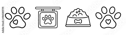 Dog paw print vector art with dog food bowl and dog shampoo for pet care and animal lovers