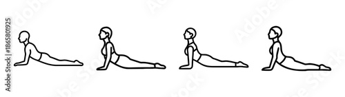 Cobra pose yoga sequence illustration showing different stages of the asana for beginners