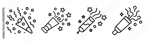 Celebration party poppers vector illustration for birthday new year event design elements icon set