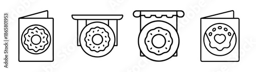 Donut shop signs vector illustration bakery and cafe signage with donut design elements isolated