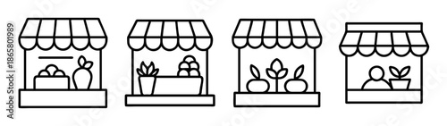 Vector illustration of flower shop storefronts with plants and awning for graphic design needs