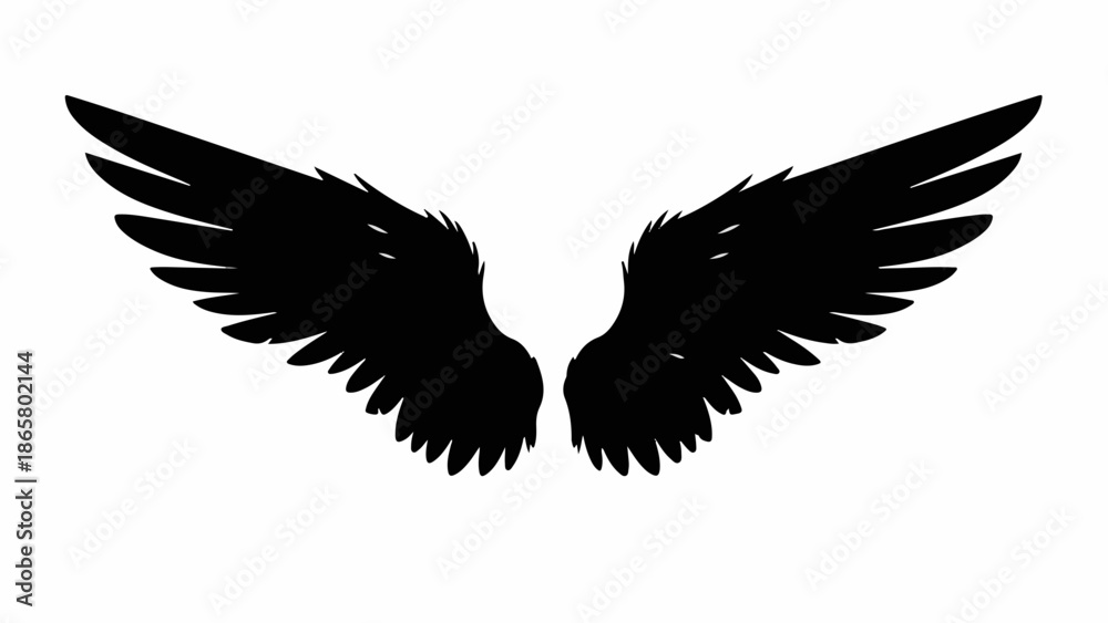 Obraz premium Majestic black angel wings spread wide against a clean white background, symbolizing freedom and spiritual power.