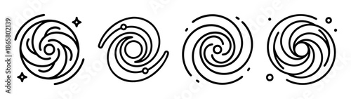 Galaxy illustration set, space art, astronomy design, spiral galaxy, cosmic vector, black and white art