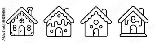 Gingerbread house outline vector illustration, christmas holiday season sweet home drawing clip art