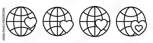 Globe heart vector illustration, world love icon, earth care design, global charity symbol set