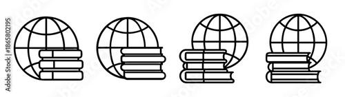 Explore the world through books: globe and stack of books vector illustration design concept