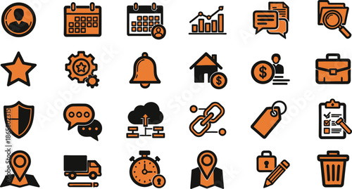 Business Management & Operations Icons Set – Finance, Security, Workflow, Logistics and Communication