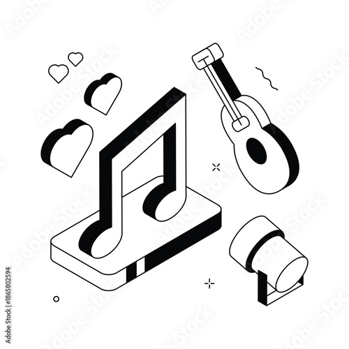 Artistic isometric illustration of romantic serenade moment for love storytelling