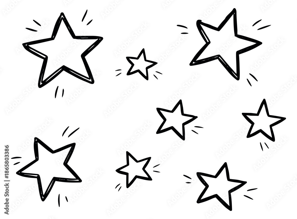Obraz premium Hand drawn star set featuring multiple shining stars for design elements and decorations