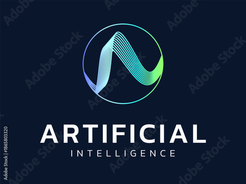 Artificial intelligence (AI) with Letter A wavy moving lines overlapping in circle future of technology vector design concept. AI technology logotype symbol for advance technology, ui, automation.