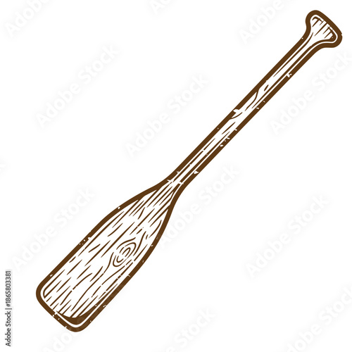 Vintage Brown wooden oar with handle  a simple illustration of a paddle for boating