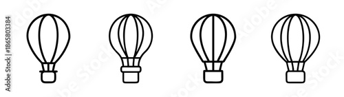 Four hot air balloons vector illustration, vintage aerostat clipart, travel and adventure concept, isolated drawing