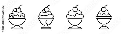 Ice cream sundae dessert vector illustration collection of sweet treats with cherry on top design