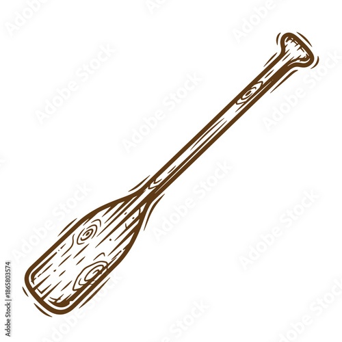 Vintage Brown wooden paddle with handle on white background for canoe or boat  illustration