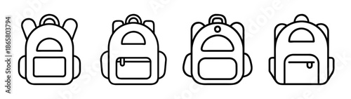 Backpacks vector illustration set for school travel hiking and camping gear outline style isolated