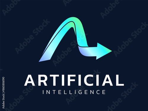 Artificial intelligence (AI) with Letter A Growing Arrow movement shapes future of technology vector design concept. Letter A logotype symbol for advance technology, ui, automation, machine learning.