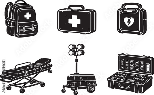 Police Training Equipment Silhouette Bundle eps