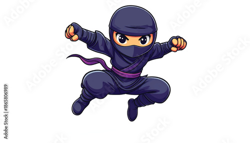 Cartoon Ninja Character in Mid-Air Action Pose.