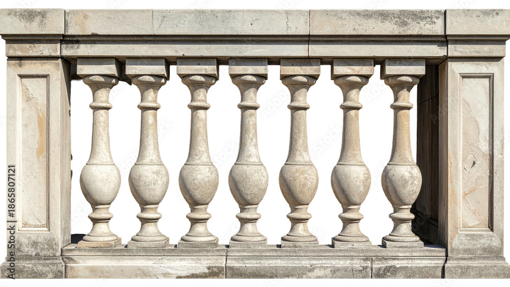 Fototapeta premium Stone Balustrade With Classical Columns On White Background Keywords: balustrade, railing, stone