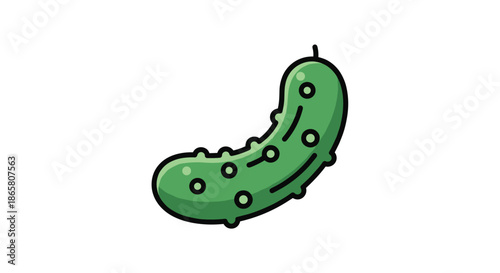 A fresh green pickle with bumps and seeds is presented on a white background.