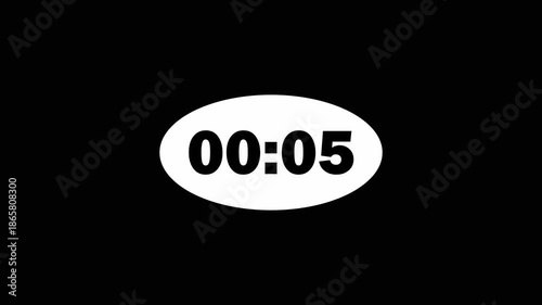 5  Seconds Countdown Timer on Black Background.