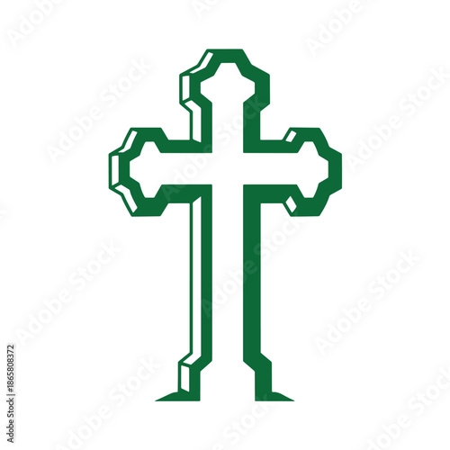 Green cross symbol with ornate edges on white background  religious icon