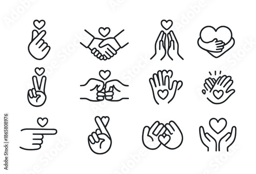 Collection of hand gestures expressing love and affection with heart symbols