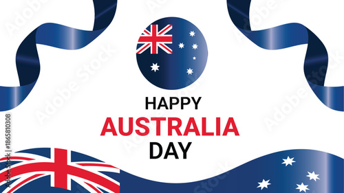 Happy Australia Day celebration design with Australian flag elements, patriotic background for national holiday, event banner and festive illustration
