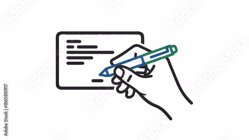 Hand writing on a form with a pen