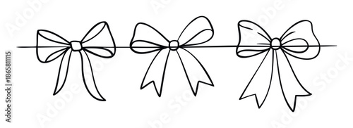 Handdrawn outline bows tied on a horizontal line provide a decorative and festive accent for various celebration stationery and event invitation designs